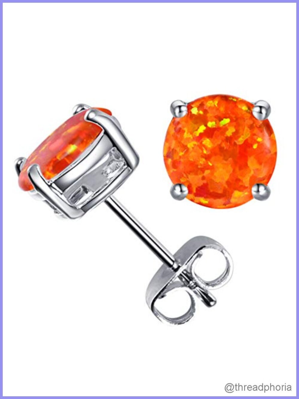 Fire Opal Stud Earrings for Women 8mm White Gold Plated Hypoallergenic